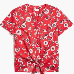 JCrew Red Floral Tie-Front Top